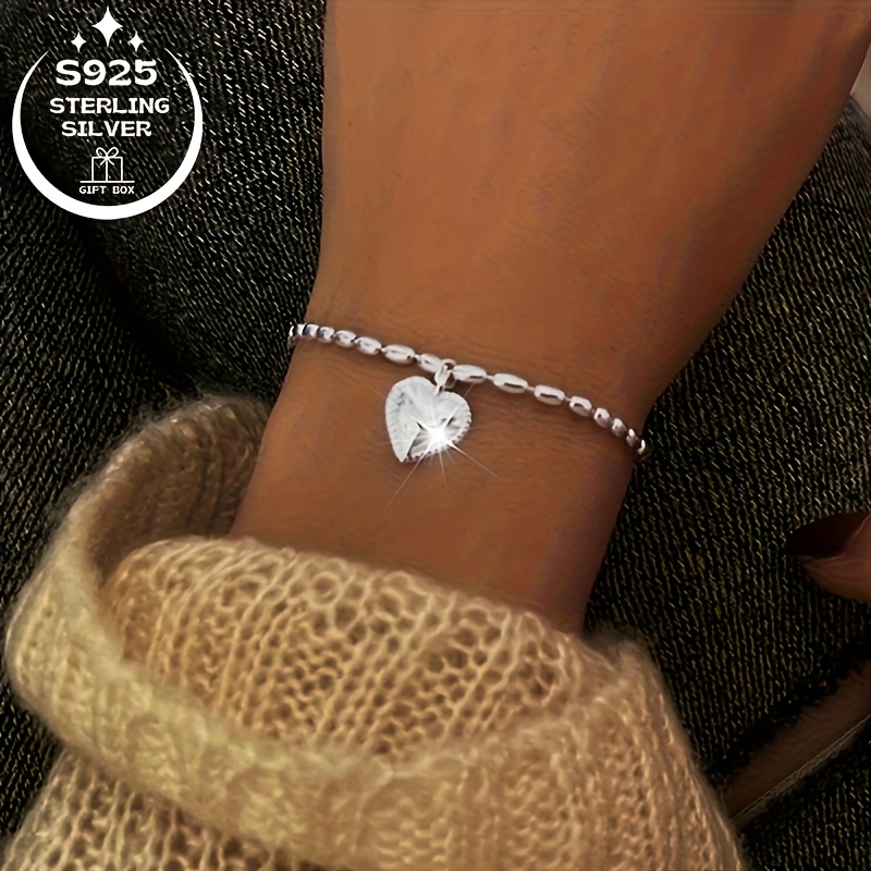 925 Silver Heart Pendant Bracelet Gift for Her