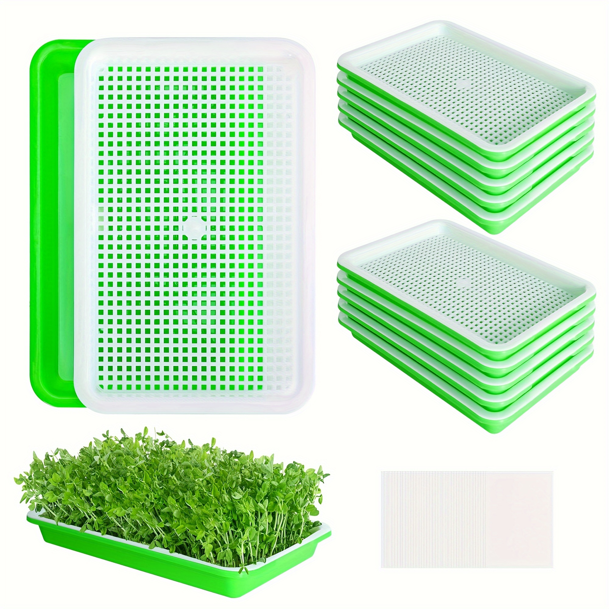

10pcs Seed Sprouter Tray With Drain Holes - Bpa Free Seed Garden Plant Germination Propagation Trays, Soil-free Wheatgrass Tray Sprouter Growing Kit With Germinating Paper