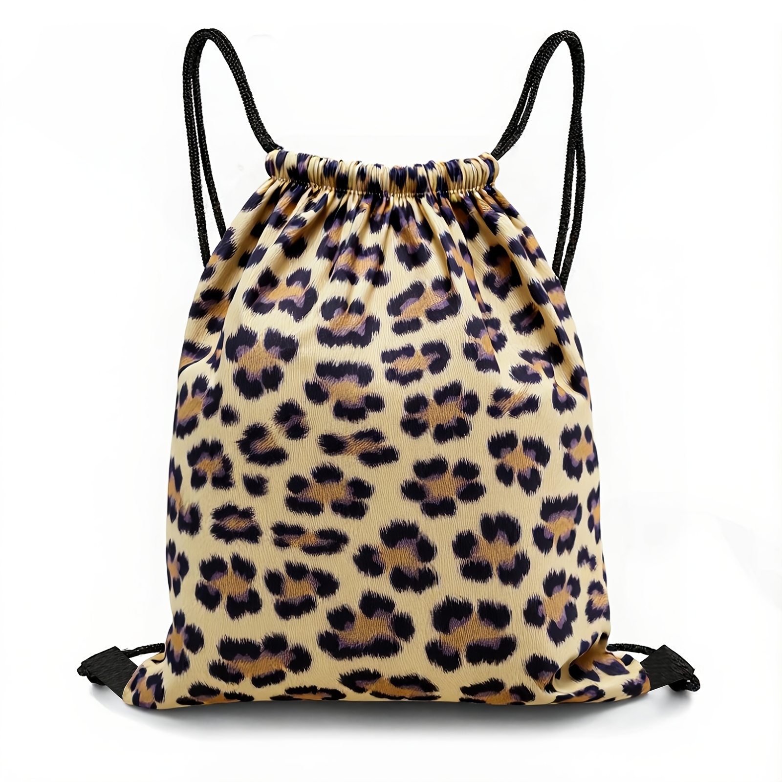 TEMU 1pc Fashionable Leopard Print Drawstring Backpack, Drawstring Sports Gym Bag With Practical Pockets, Pull Cord Closure, Suitable For Gym,