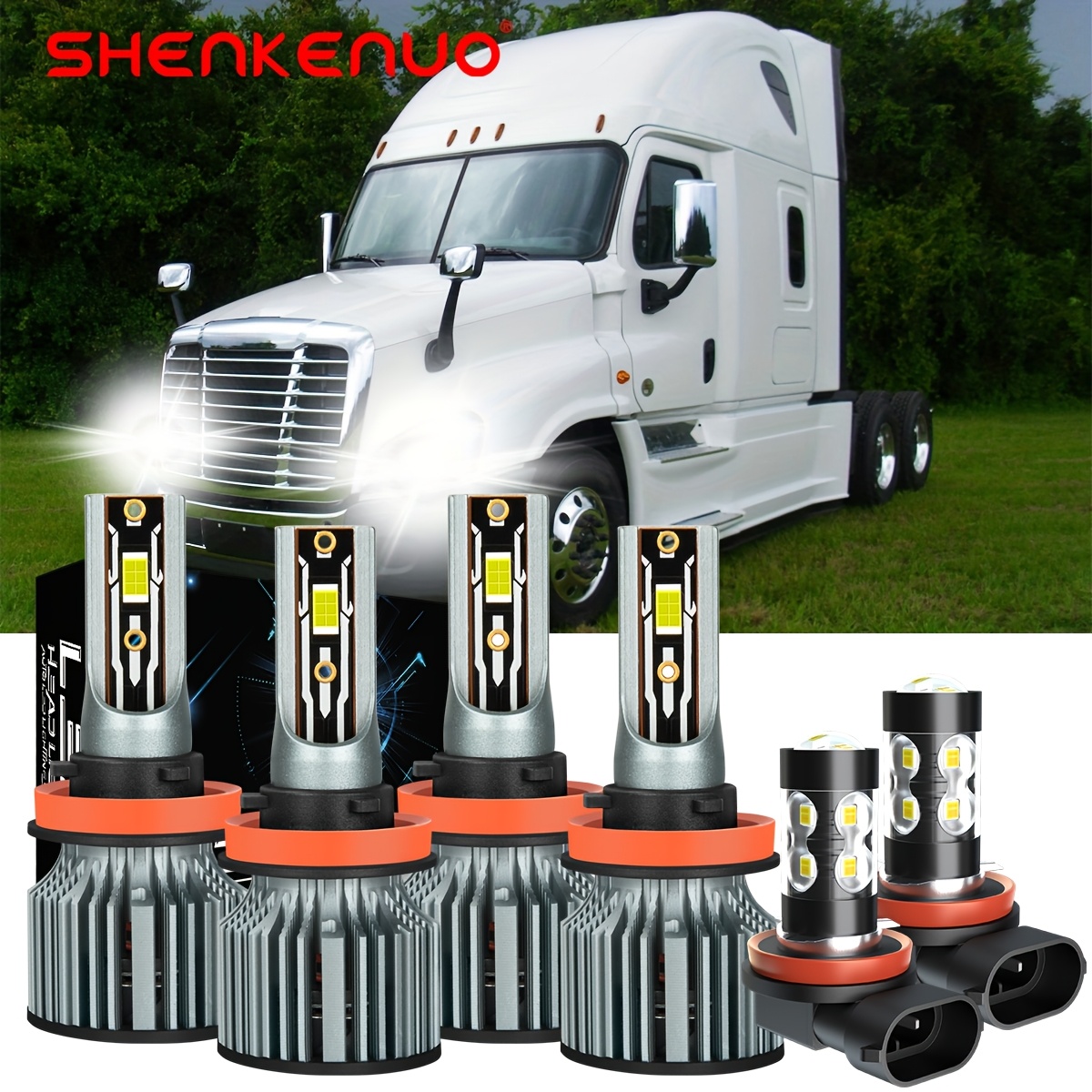 TEMU For Freightliner 2008-2021 6pcs H11+h11+h11 Led Headlight Fog Light Bulbs Combo, 6000k Super Plug And Play