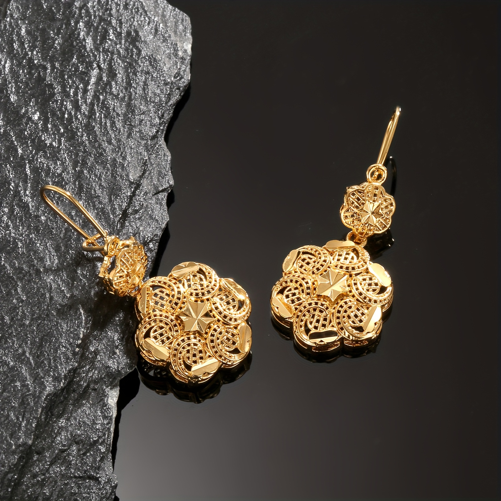 Women's Vintage 22K Gold-Plated Flower Design Earrings