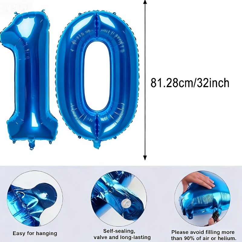 2pcs 32 Inch Foil Balloons, Number 1 And 0 Combo, Self Sealing Helium Balloons, Birthday Party, 10th Anniversary, Graduation, Celebration Event Decor