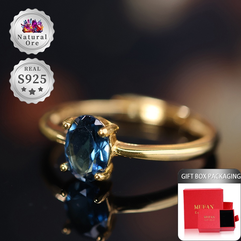 925 Silver Adjustable Ring with Natural Topaz