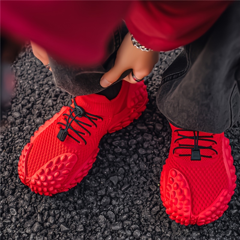 Sand-colored Knitted Mesh Outdoor Shoes with Particle Detailing, Low-Top Thick-Soled Dad Sneakers, Slip-On with Drawstring, Casual Breathable Athletic Running Shoes, Plus Size Men's Shoes