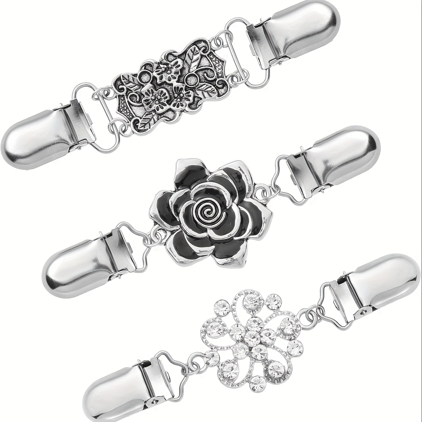 Image of Clothing Cinch Clips, 3pcs Vintage Elastic Adjustable Clips, Non-slip Clips, Suitable For Shawls, Cardigans, And Waist Tightening On Dresses