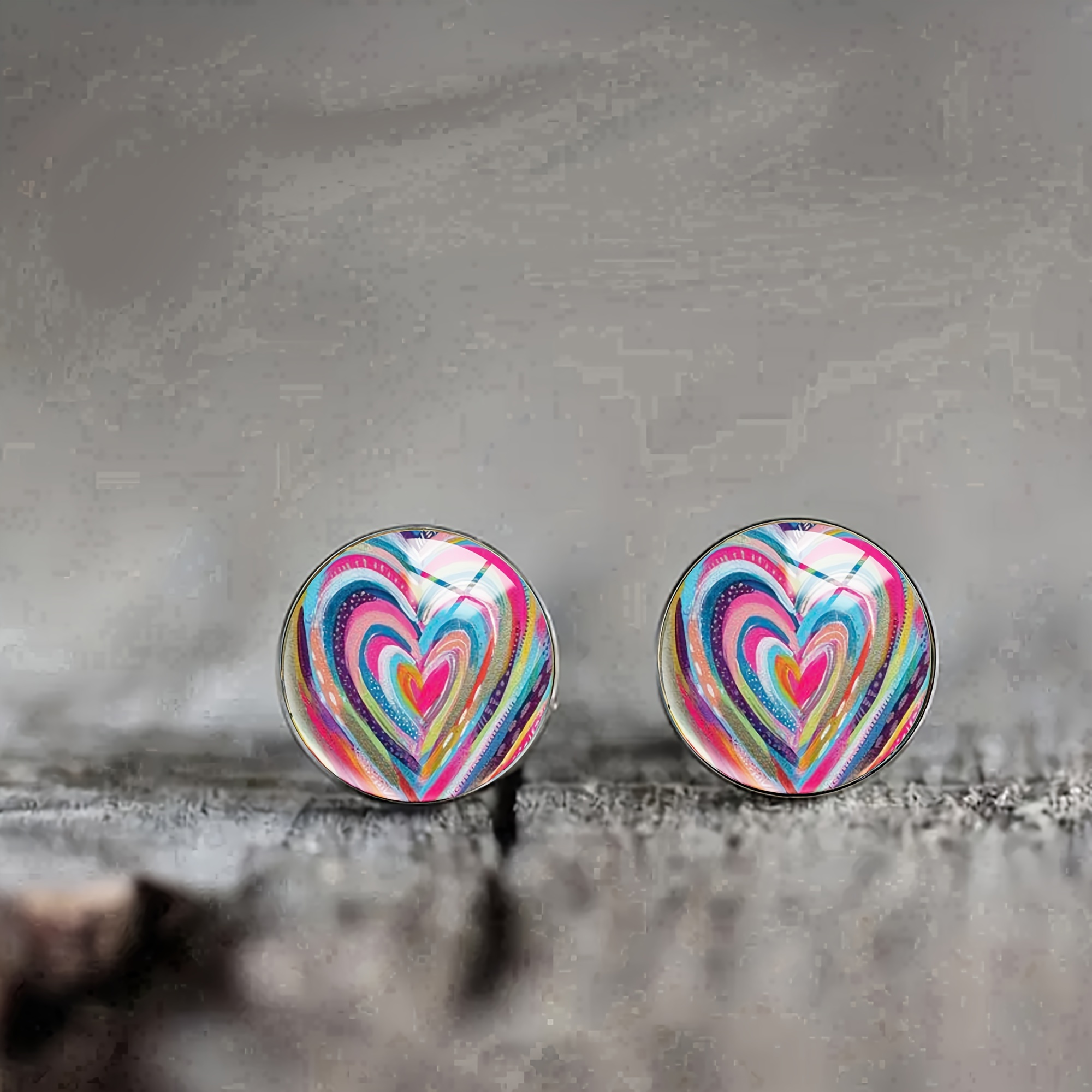 

A Pair Of Rainbow Heart-shaped Glass Stainless Steel Earrings, Elegant And Cute Style For Men And Women To Wear At Daily Parties, A Gift For The End Of The School Year