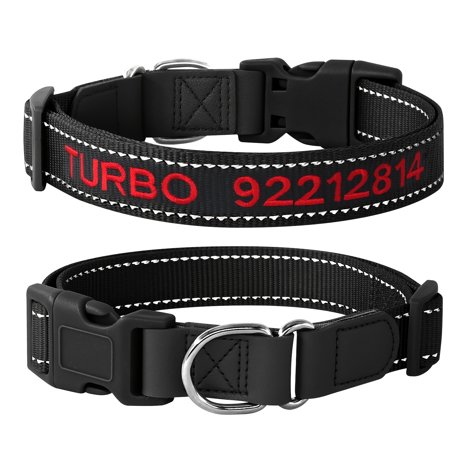 TEMU (customized) New Splicing Design Reinforced Custom Reflective Dog Collar, Embroidered Name And Phone Number To Prevent Loss, Thickened Nylon
