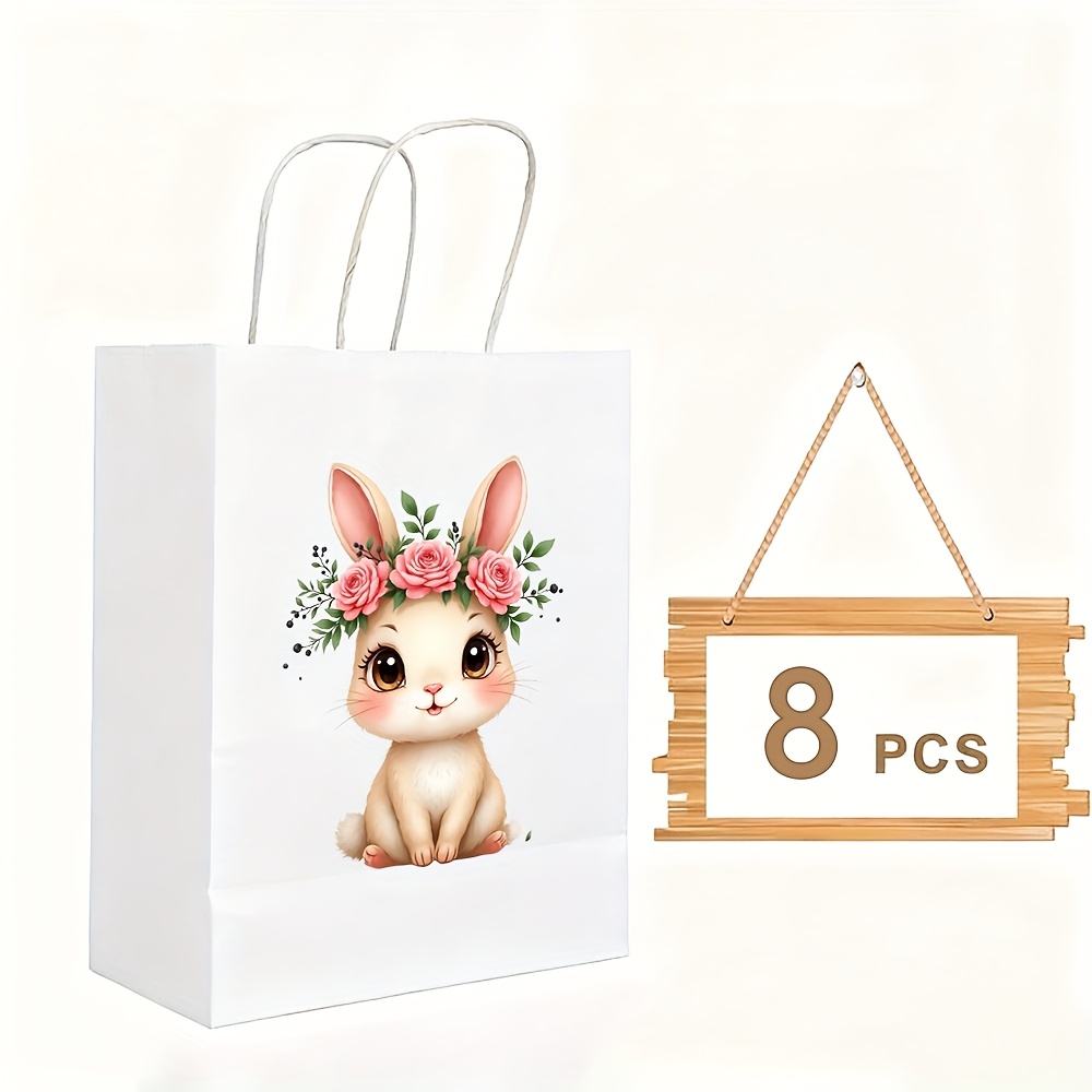 TEMU Cadeau pour elle/lui en blanc imprimé avec poignée, couronne de lapin, et , de fête d'année, convient aux grands , sacs cadeaux, courses,
