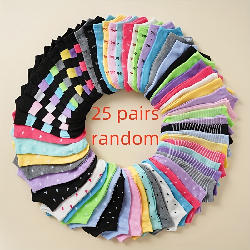 

25pcs Girls' Fashionable Breathable Socks - Assorted Colors & Styles, Perfect For Teens Over 14