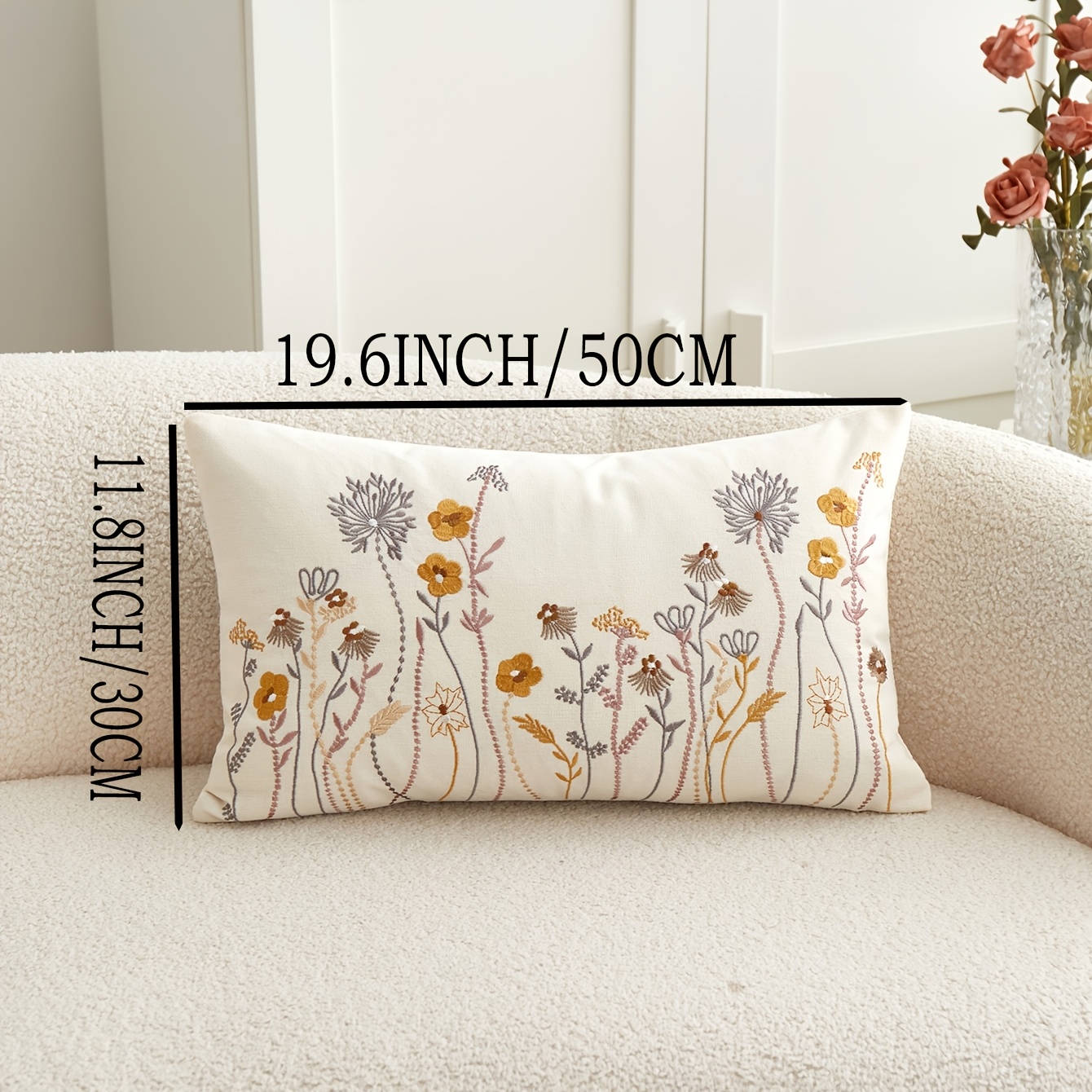 E-shop Bezaubernder blumiger 3D-Stickkissenbezug für Frühling und Sommer, für die Wohnungsdekoration in Wohnzimmern, Schlafzimmern und für Partys.