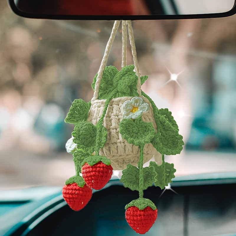 

Upgrade Your Car's Style With A Cute Crochet Plant Car Mirror Ornaments Hanging Accessories - Perfect Gift For Car Lovers!