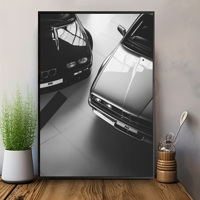 Image of 1pc Vintage Black And White Sports Car Canvas Wall Art, Perfect For Home, Office, Or Garage Decor - Ideal Gift For Birthdays, Holidays, And Car Enthusiasts - Premium Frameless Canvas Print
