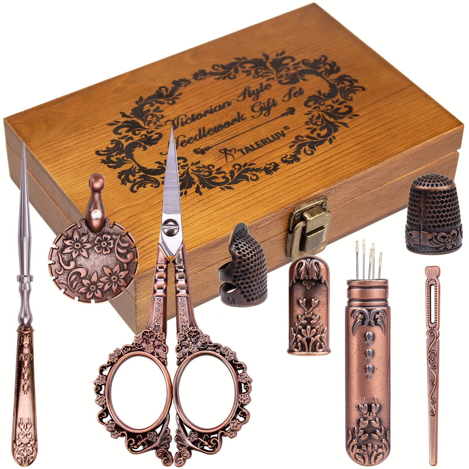 TEMU Embroidery Scissors Set, Embroidery Gift Set With Scissors, Thread Cutter, Thimble, Needles, , Sewing Winding Board, Knitting, Cross Stitch,