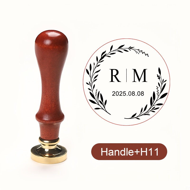 TEMU 1 pieza de sello de cera personalizado con logo, cabezal de sello personalizado + mango en color madera de , ideal para estampar rápidamente en