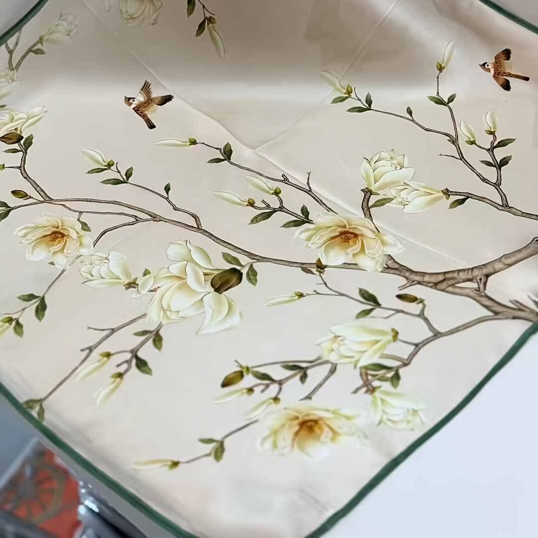 TEMU An Elegant And Casual Women's Scarf, 100% Silk Real Silk, Exquisite Floral And Bird , Breathable, Soft And Comfortable Texture Headscarf, Very