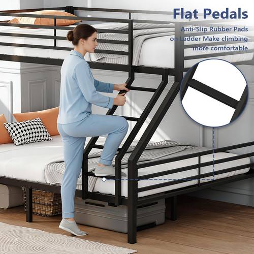 twin xl over queen bunk bed sturdy metal bunk featuring full length ladder with non slip pads steel slats