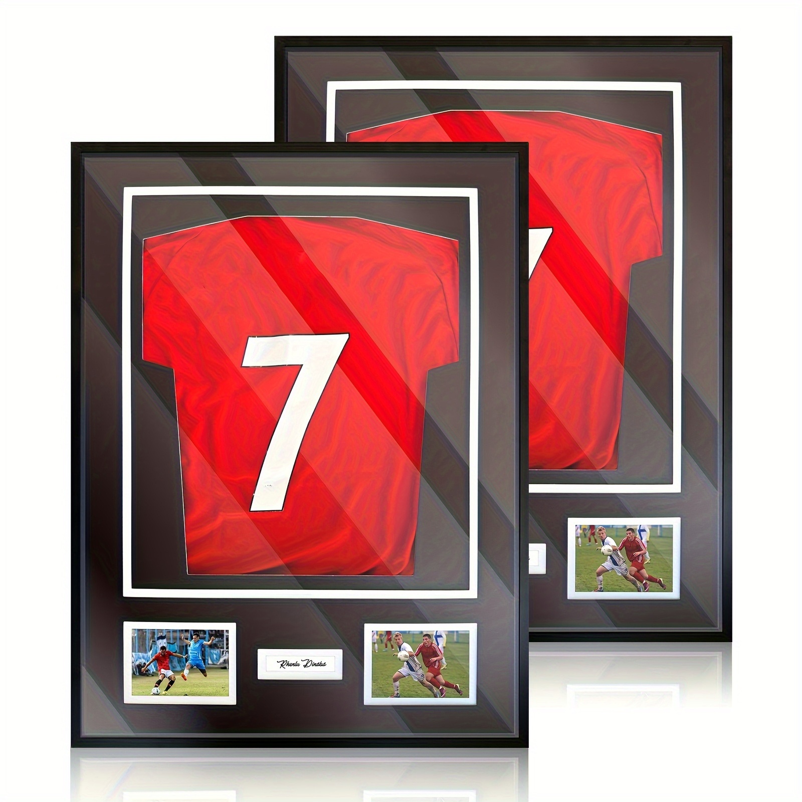Image of 60x80cm Jersey Frame Display Case Wooden Wall Mounted Matt Box For Baseball Basketball Football Soccer Shirt, Plus Displaying 2 's Photos And 1 Signature