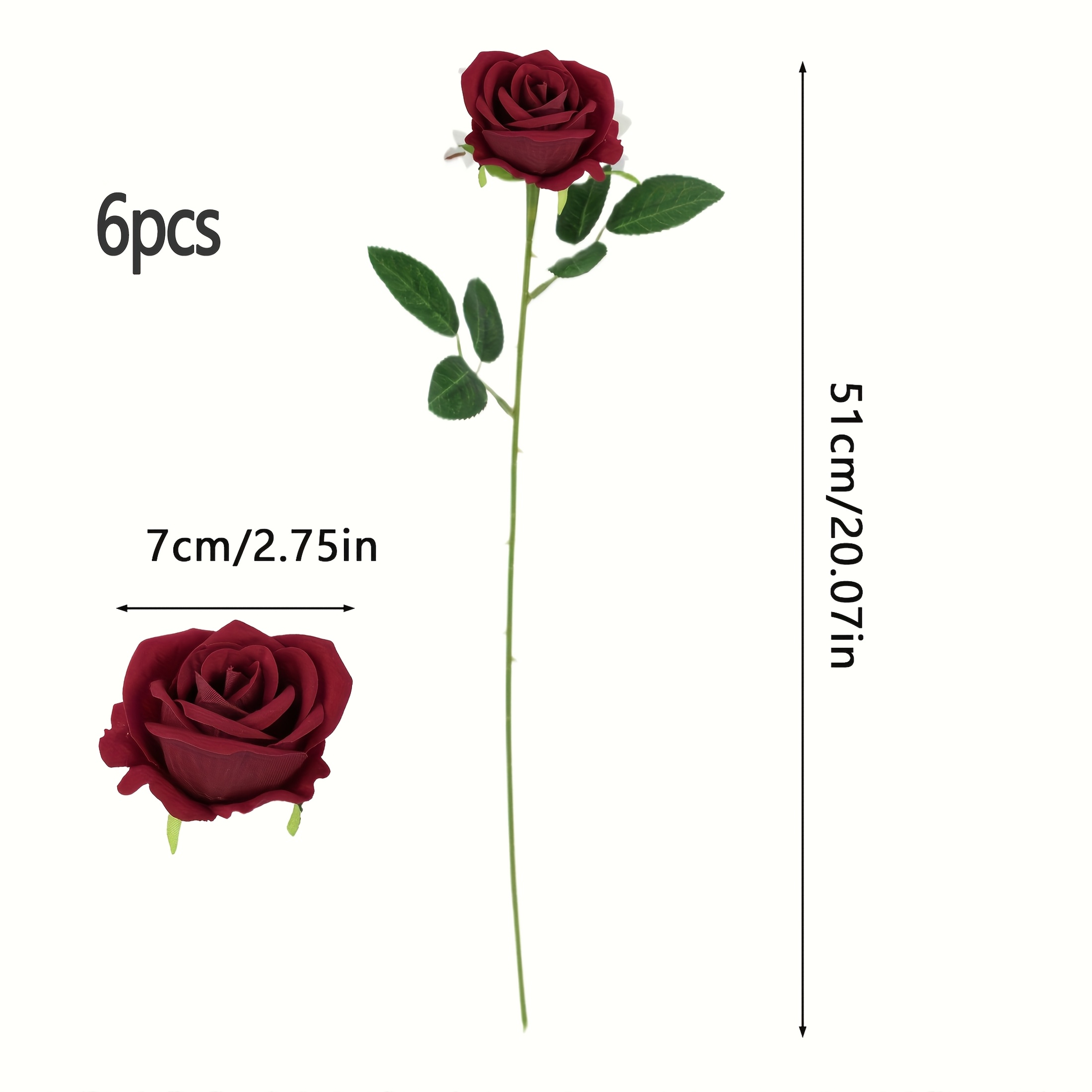 Image of 6 Wine-red Artificial Velvet Roses, 20.07-inch Artificial Bridal Bouquet, Artificial Flowers, Suitable For Room Decoration, Wedding Parties, Interior Decoration, And Vase Flower Arrangement