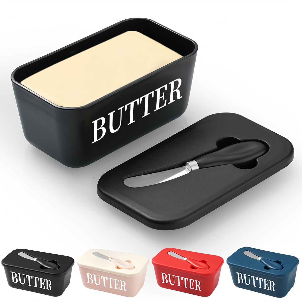 HVH Ceramic Butter Dish With Lid For Countertop, Airtight Butter Keeper With Wooden