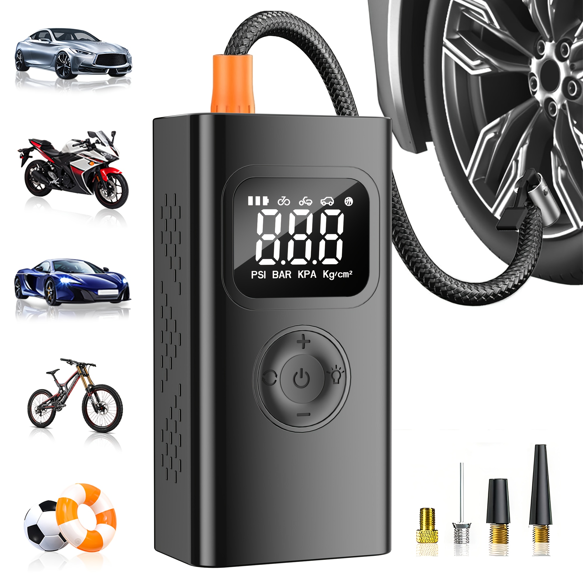 Image of Stscelz Portable Cordless Tire Inflator Air Compressor - Fast Electric Air Pump With Digital Pressure Gauge & - Power Suitable For Car, Motorcycle,, Ball Tires, - For, Emergency, -the- Inflation