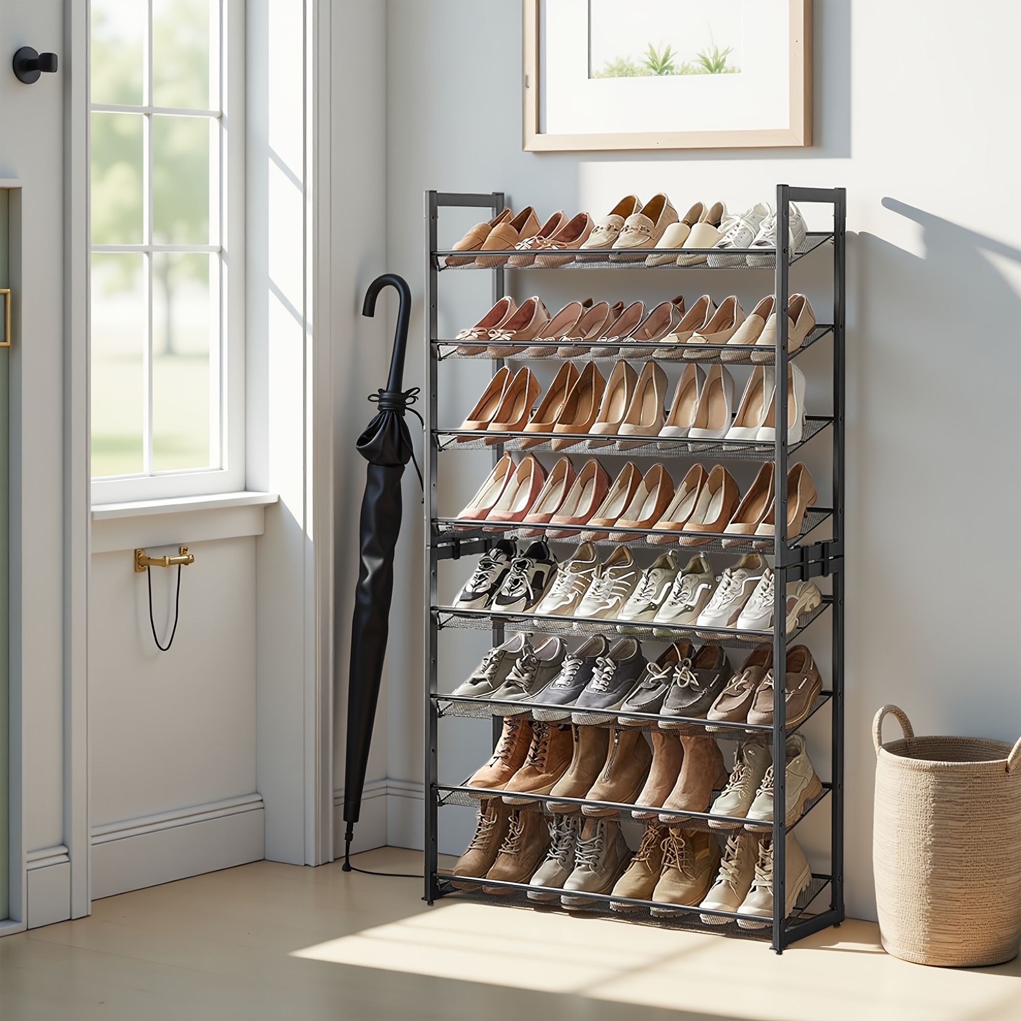 E-shop 8-stufiges Schuhregal, Schuhorganizer, 2 stapelbare 4-stufige Ablagen, für 32 bis 40 Paar Schuhe, flexible Montage, Schwarz
