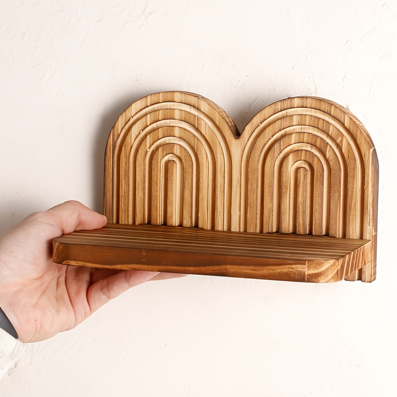 E-shop Wandmontiertes Holzregal für Pflanzen, Bücher & Deko – Holz Wandregal mit stabiler Wandhalterung, platzsparende Regaleinheit, Holzlagerung für