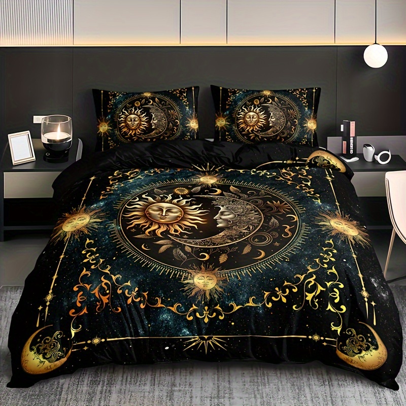 

3pcs Sun And Duvet Cover Set, 100% Polyester, , , , Includes 1 Duvet Cover And 2 Pillowcases (no ) - Astrological , Christmas