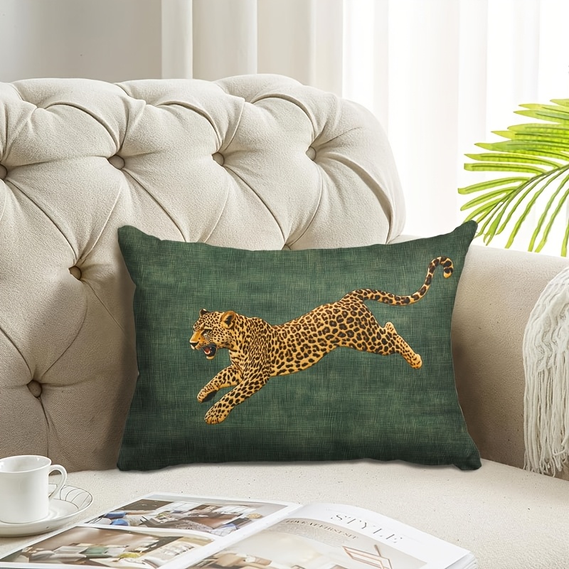TEMU 2d Flat - 1pc Elegant Leopard Print Pillowcase - Zipper Closure Soft Polyester Decorative Cushion Cover, Single-sided High-, Soft Short Plush