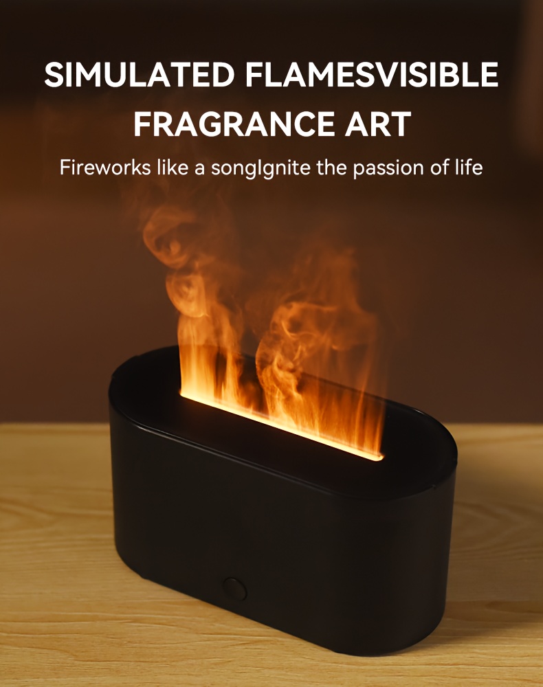 USB-Powered Soundwave technology Flame Humidifier & Aroma Diffuser with 7-Color Changing Night Light, Auto Shut-Off Timer, Low-Voltage Protection, Real Flame Effect & Essential Oil Diffuser - ABS/PP Cool Mist Humidifier for Home, Office, Yoga