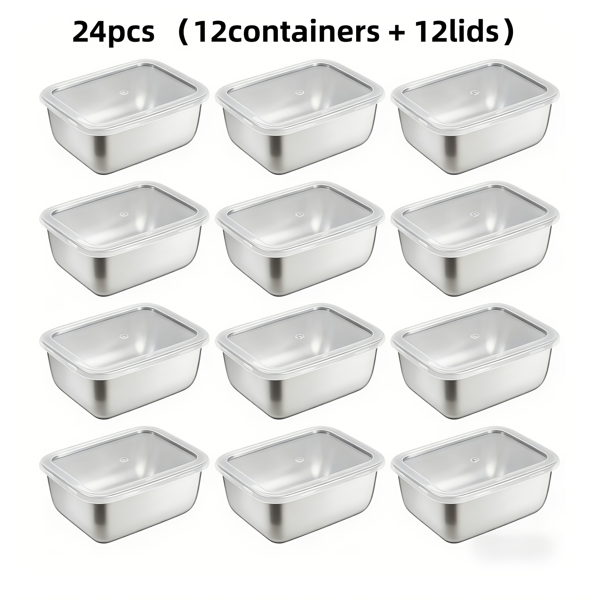 TEMU 24pcs Stainless Steel Food Storage Containers With Clear Lids, 12 Containers   12 Lids, In , Easy To Clean, Stackable Kitchen Organizer Boxes,