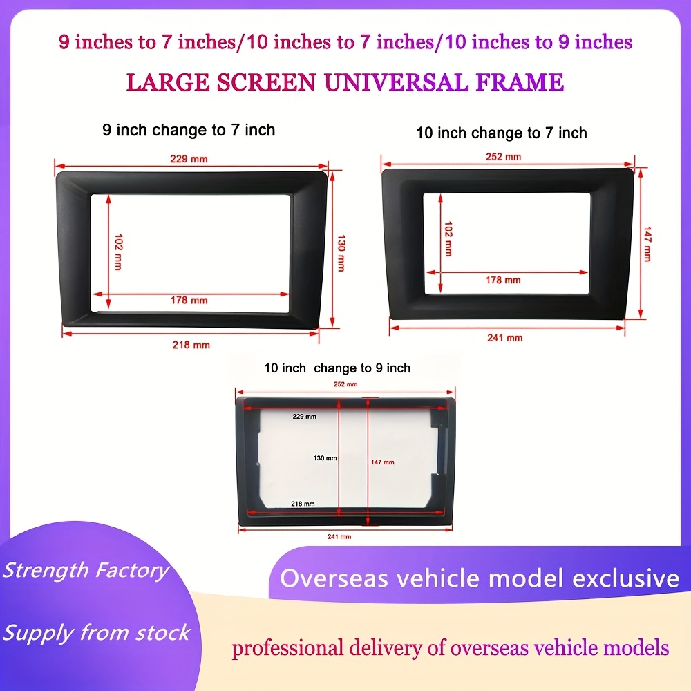 

1pc Universal 2 Din Car Radio Fascia Frame Trim , Abs Resin, Compatible With 7", 9", 10" Auto Audio Dash Kit Installation, No Electronic Parts Or Included