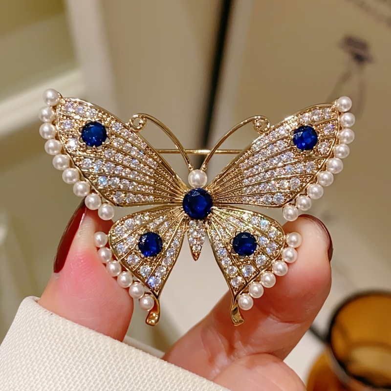 TEMU Broche de estilo francés con pedrería para mujer, alfiler lujoso y elegante, ramillete de moda para abrigos, broche de accesorio de estilo y