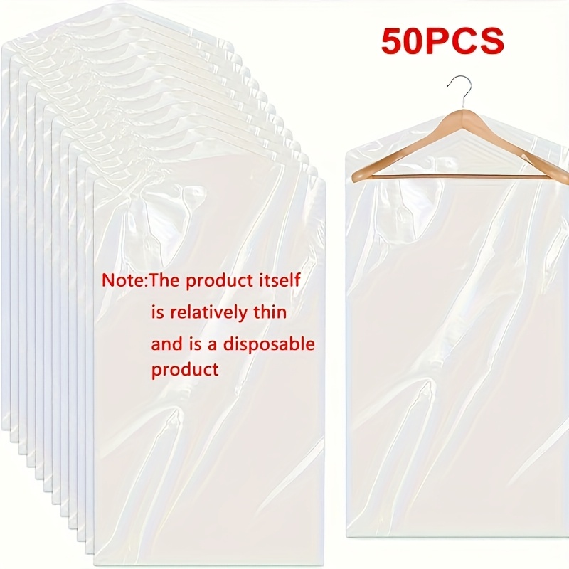 50/100pcs Clear Plastic Garment Bags - Disposable Hanging Dust Covers For Suits, Wedding Gowns, And Formal Attire, Transparent Clothes Storage Bags For And Home Organization, Clothes Organizer Storage