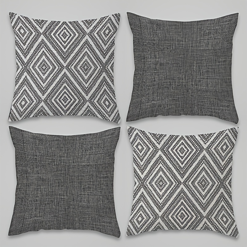 TEMU Set Of 4 Gray Pillow Covers In Bohemian Style. Ramadan-themed Decorative Cushion Covers With Single-sided Printing, Measuring 18x18 Inches,