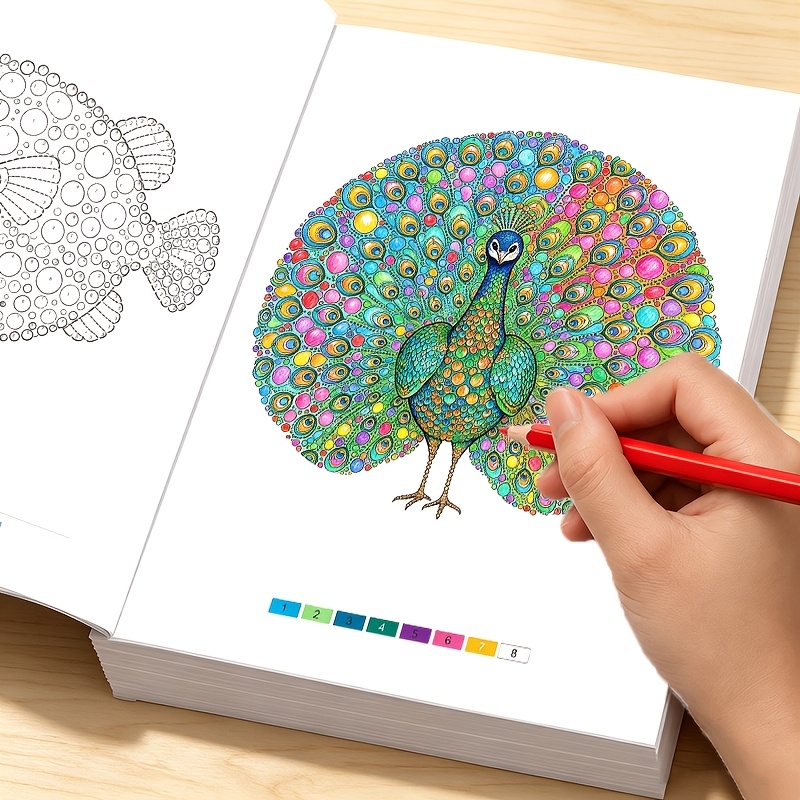 TEMU Livre de coloriage pour adultes de grande taille, 32 pages, pour la détente - Pages de mandala à les points numérotés avec papier épais, grand