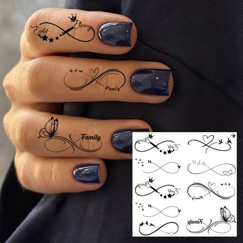 1 sheet black infinity bird temporary tattoos for women men adults hands finger neck clavicle ankles forearm shank body art makeup semi permanent temp tattoo stickers waterproof long lasting realistic tatoos for festival accessories