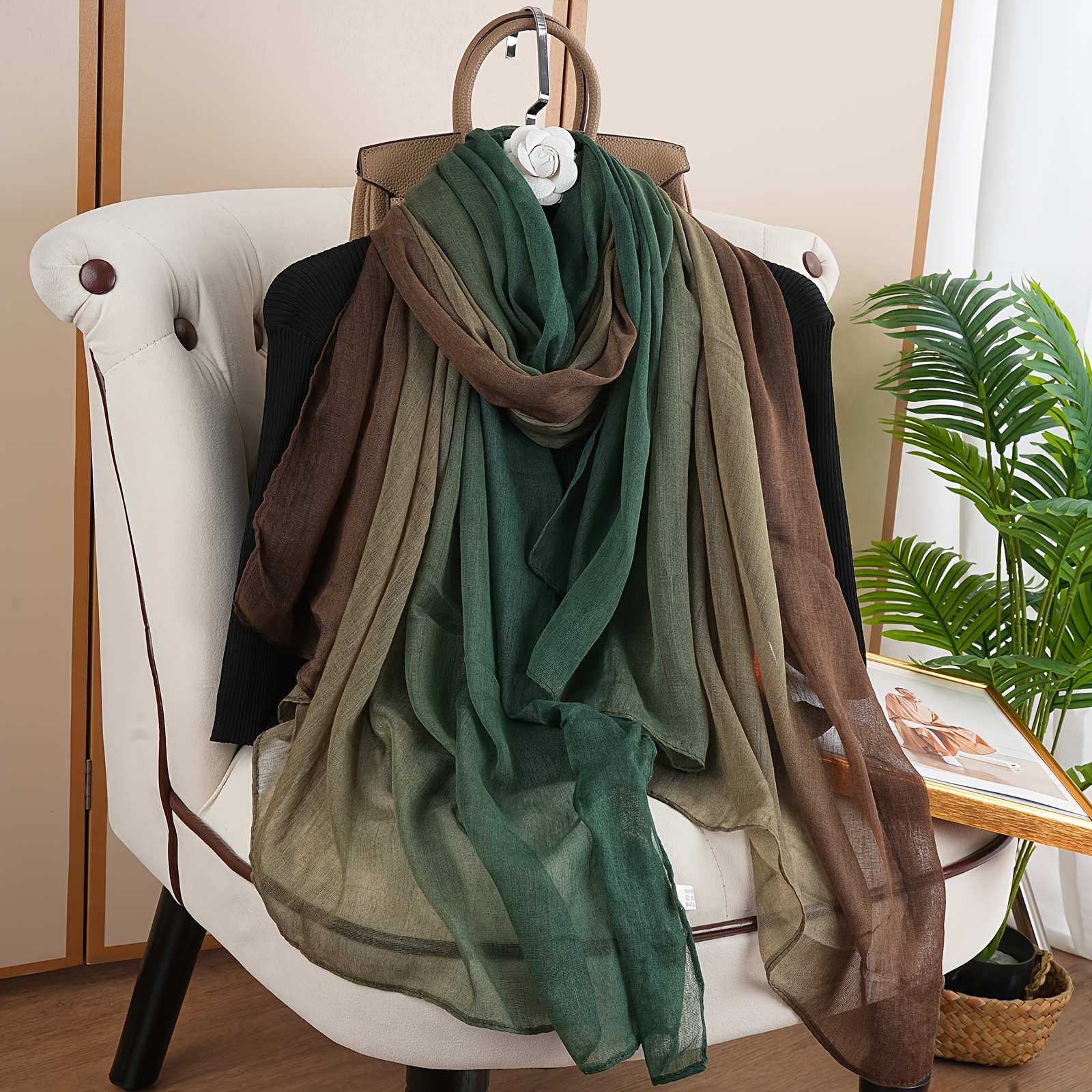 E-shop Ein Stück Damen Klassisches Balinesisches Garn Chiffon Weicher Atmungsaktiver Verlauf Druck Schal Hijab, Modischer Schal mit Verschiedenen
