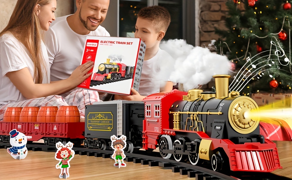 kids christmas train set with smoke lights sounds 6 cars 28 tracks red black perfect birthday gift for     playset   design durable construction train playset Product details 4