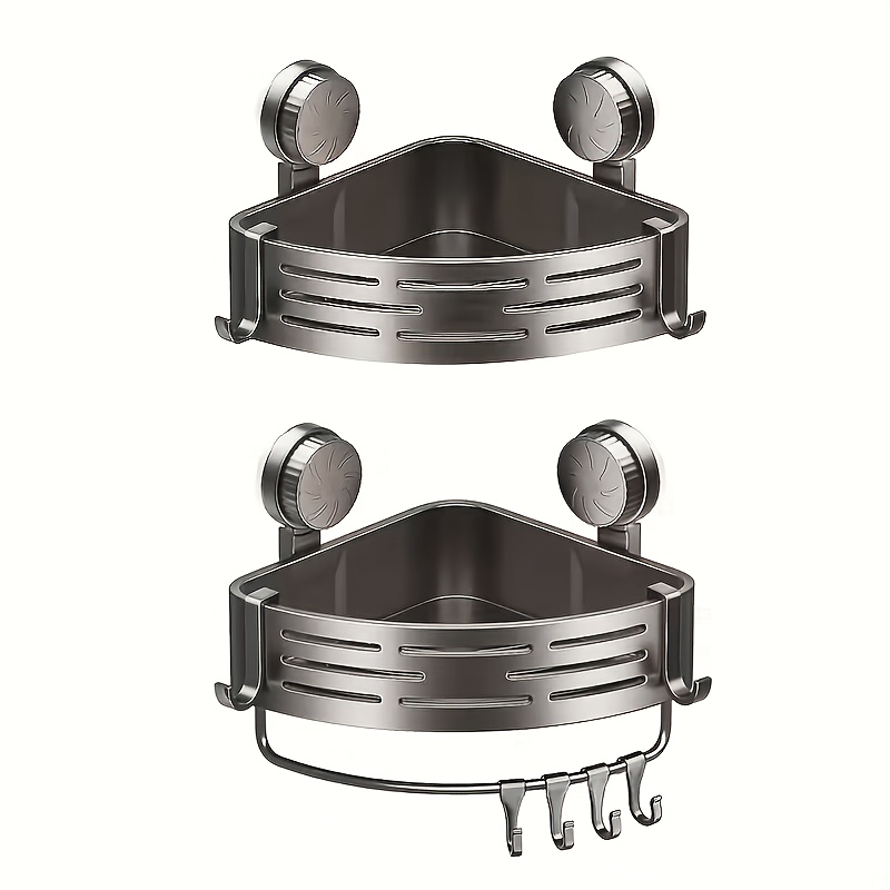 Image of Set Of 2 Suction Cup Triangular Baskets For The Bathroom, Corner Wall-mounted Without Drilling For The Washbasin, Toilet Storage Rack., Shelves, Shower Caddies