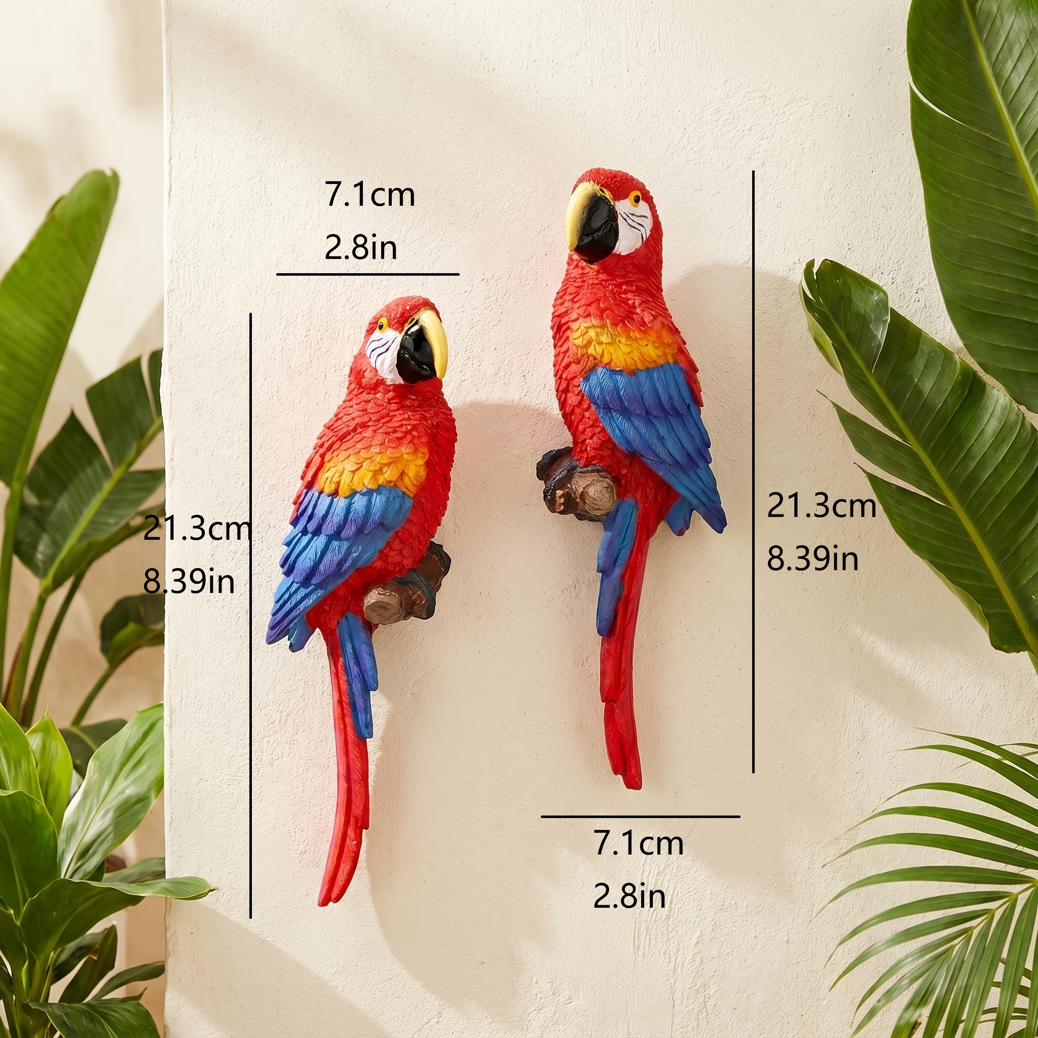 TEMU 2 Statues de Perroquets, Perroquets Simulés Réalistes, Sculptures de Perroquets avec Trous au Fond (Peuvent Être Accrochés aux Murs et aux