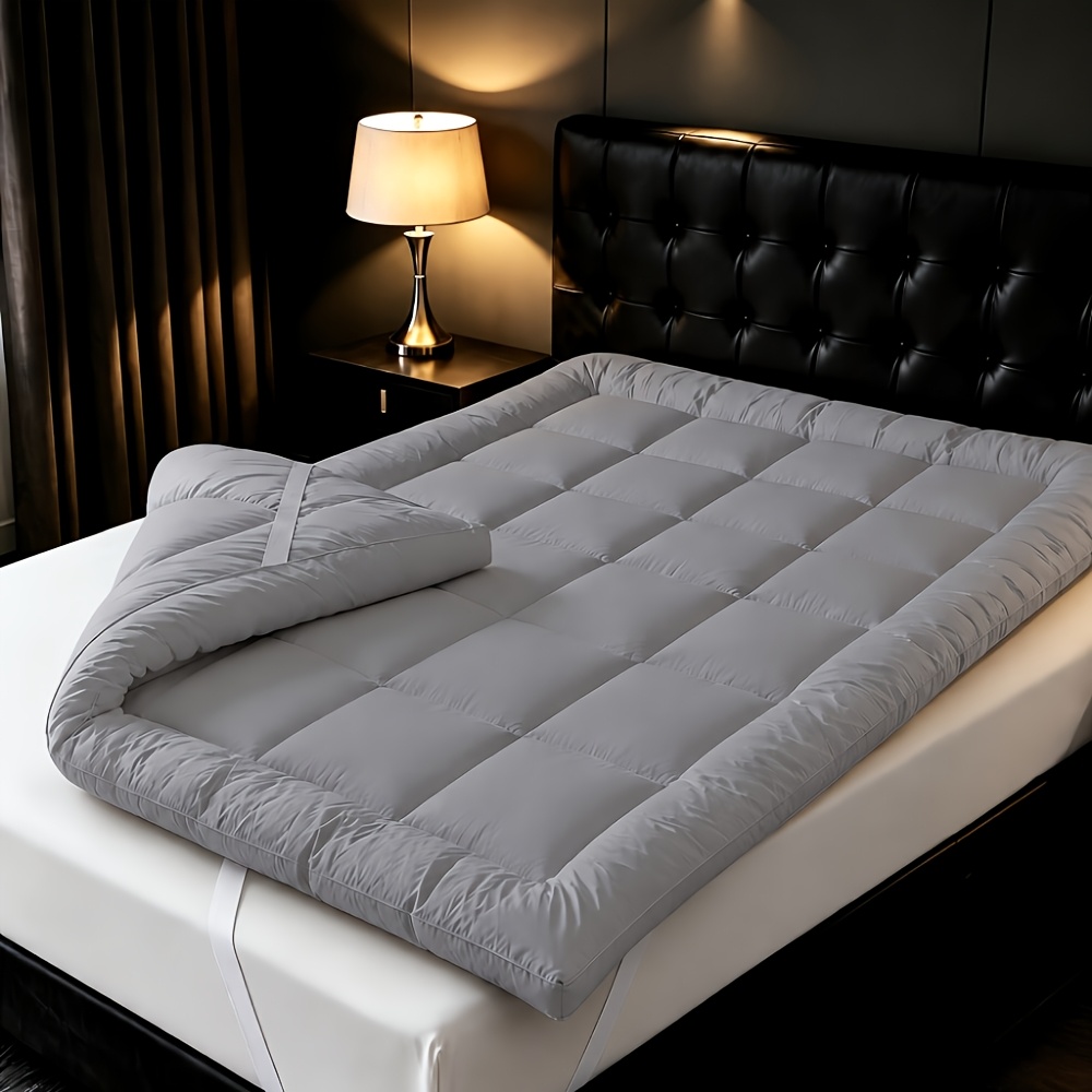 Quilted Pressure Relief Mattress Pad Suitable For Dorm & Family, Thick Bed Topper With Microfiber Filling & Anti-slip Straps, Machine Washable Comforter For Bedroom, , Camping - Elastic Strap Closure