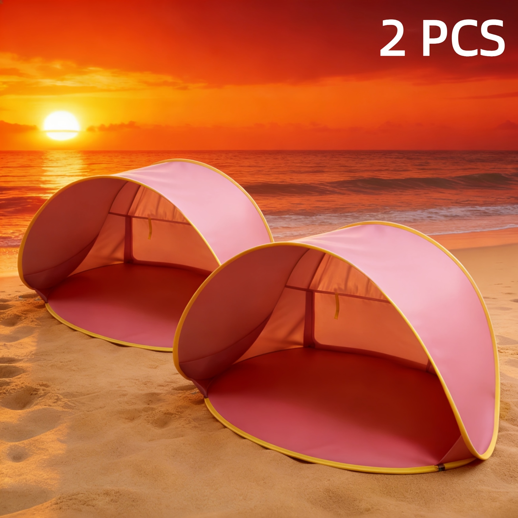 Image of 2pcs Portable Pop-up Beach Tent, Blue/pink Two-color Optional, Quick-open Lightweight Awning, Hiking Outdoor Shelter, Family Outing Beach Umbrella Replacement