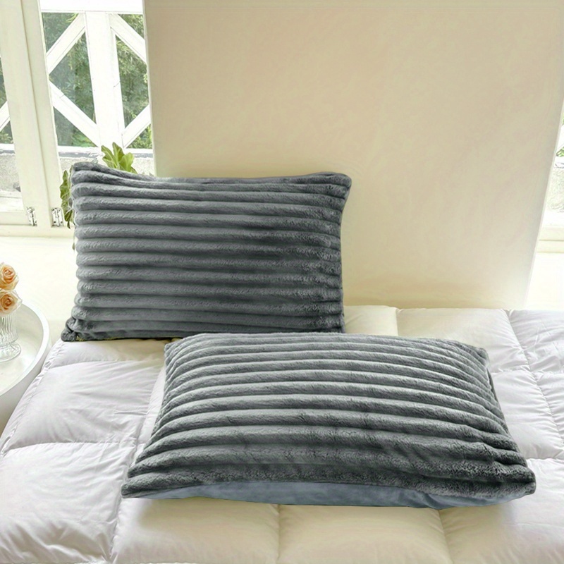 2pcs Solid Pillowcases, Simple Striped Bed Pillow Covers, Machine Washable And Hand Washable, 48*74cm Size, Set Of Two, Suitable For Autumn And Winter