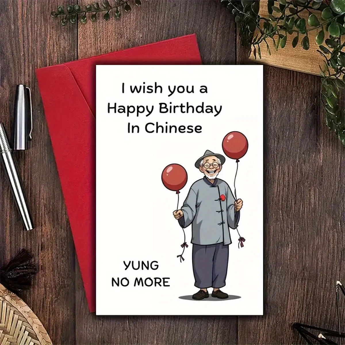 TEMU Pre Order 4pcs (2 Greeting Cards+2 Envelopes) Humorous Birthday Card With "happy Birthday" In The Tang Costume Of An Elderly Gentleman, Designed