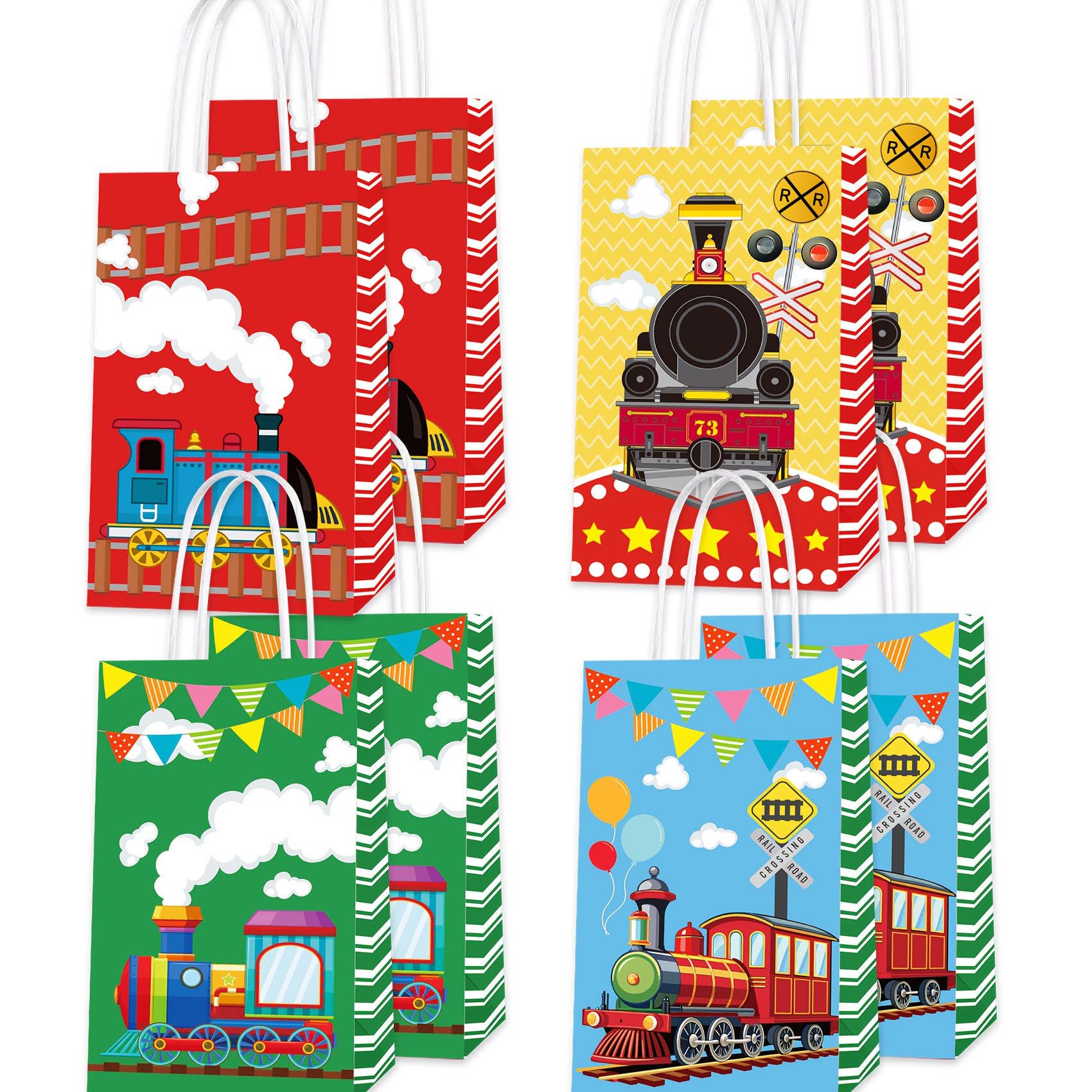 Image of Train Party Paper Bags, 12 Train Paper Bags, Vintage Train Party Supplies, Steam Train Party Decorations, Suitable For Parties, Birthday Parties, Train Parties, Vehicle Parties, Steam Train Parties