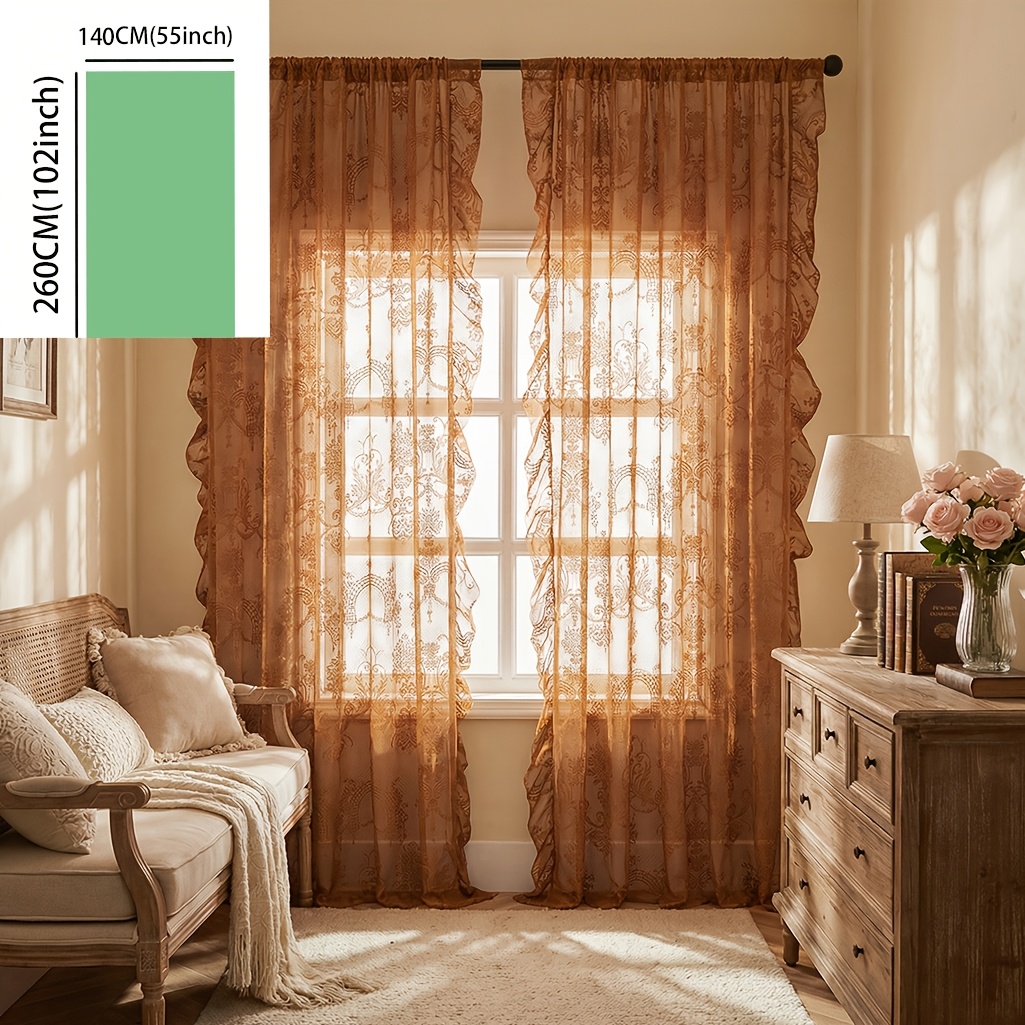 TEMU 1pc French Large White Beige Sheer Non-see-through Window Scrim Cream Style Living Room Bedroom Lace Ruffle Rod Curtains