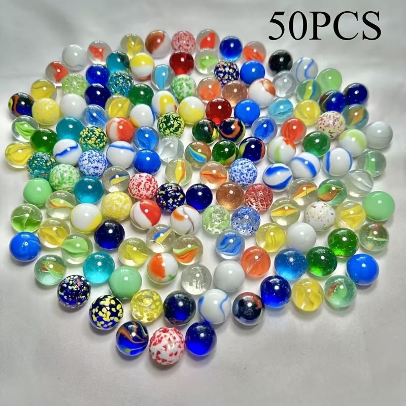 TEMU 50pcs Random Colorful Glass Marbles - Colors Of Glass Game Marbles, Suitable For Aquarium Decoration, Handicrafts And Decorative Purposes, Diy
