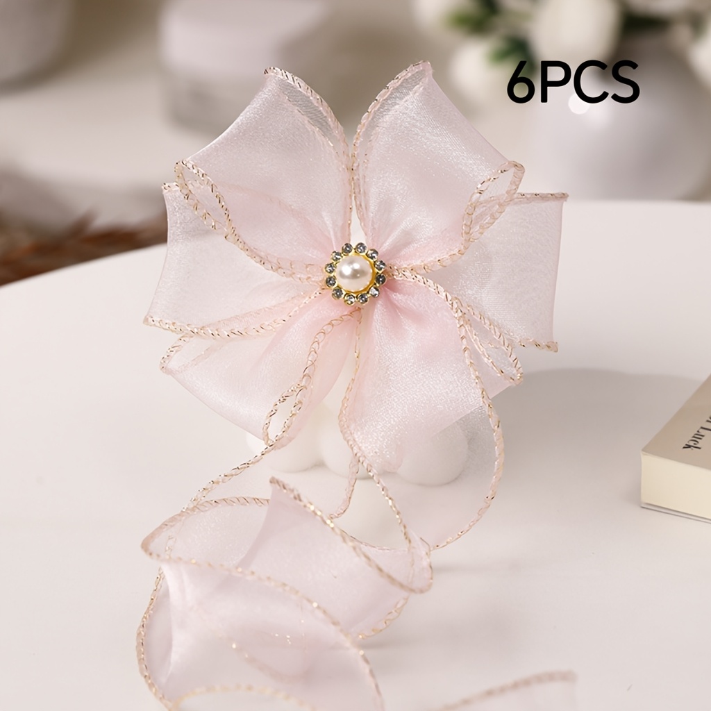 TEMU 6pcs Golden- Sunflower Diamond Bows, Romantic Pure Handmade Bows, Craft Decoration, Suitable For Bouquet Gift Box Packaging, Valentine's Day,
