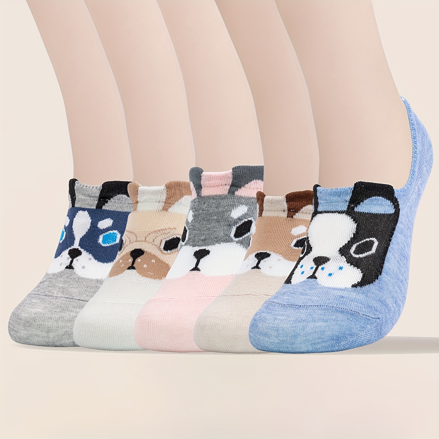 

5 Pairs Cartoon Puppy Socks, Cute & Breathable Low Cut Invisible Socks, Women's Stockings & Hosiery