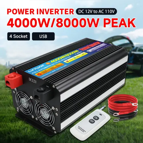 car power inverter 600w 4000 watt 12v to 110v with 4 ac outlets lcd display wireless remote control car power inverter for car rv grid solar system camping 24v car accessories without battery